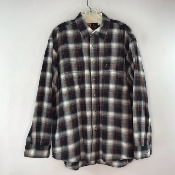 Browning Men's Black & White Plaid Long Sleeve Button Down Shirt - Picture 7 of 11